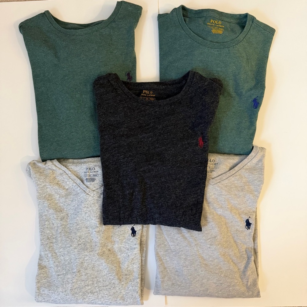 SET OF 5 Polo Ralph Lauren Men’s Long Sleeve Tees Assorted colors - Grey, Green